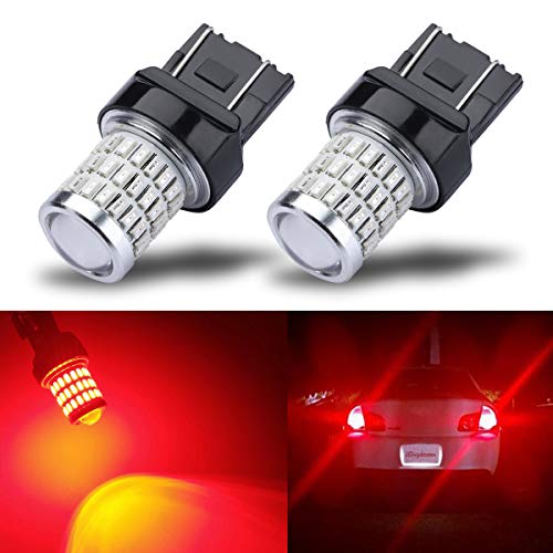 iBrightstar Newest 9-30V Super Bright Low Power 7440 7443 T20 LED Bulbs with Projector replacement for Tail Brake Lights Turn signal Lights, Brilliant Red