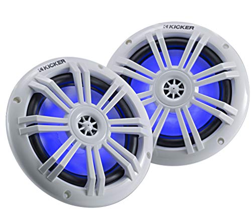 Kicker 45KM604WL 6.5 Inch 2 Way Coaxial Marine Light Up LED Boat Speakers, Pair, 4 Ohm, 150 Max Watts, Blue