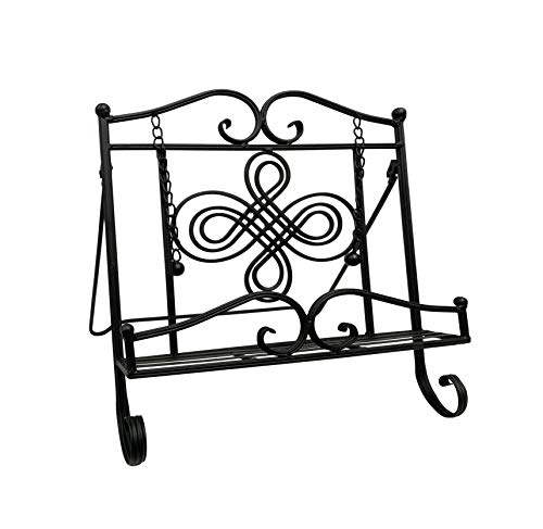 Tripar Swirl Design Metal Cookbook Stand, For Use with iPads, Tablets, Catalogs, Cookbooks, Recipe Holders, Portable, Adjustable, Free Standing… (Black)