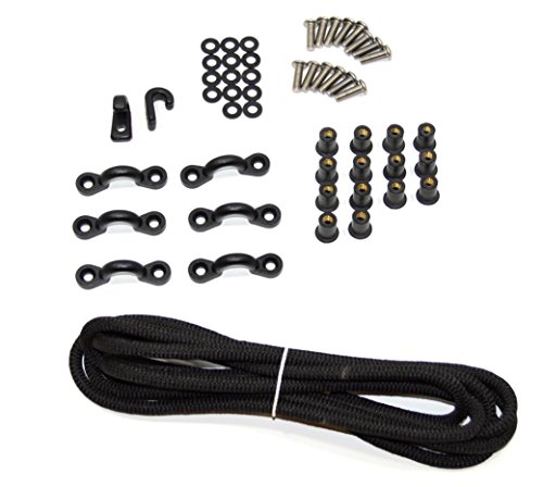 Marine Masters Standard Deck Rigging Kit Accessory for Kayaks Canoes and Boats with Hardware Options (Black Stainless Steel, Wellnuts)