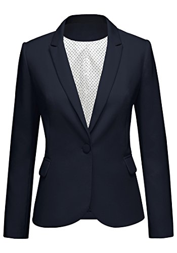 LookbookStore Women's Navy Notched Lapel Pocket Button Work Office Blazer Jacket Suit Size M