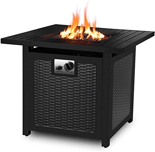 femor 30' Propane Gas Fire Pit, 50,000 BTU Auto-Ignition Fire Bowl with Waterproof Firepit Table Cover & Lava Rock, CSA Certification, Outdoor Square Fireplace for Courtyard/Balcony(Black)