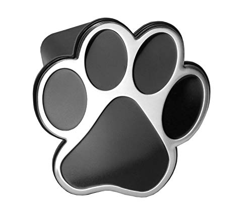 LFPartS Dog Animal Paw Foot Emblem Metal Trailer Hitch Cover (Fit 2' Receivers, Chrome & Black)