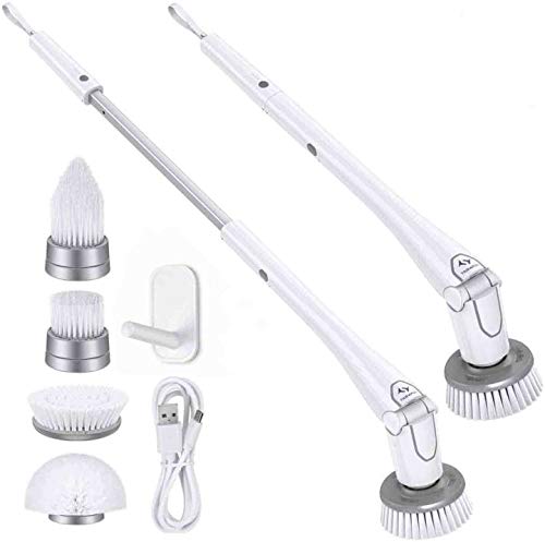 Tilswall Electric Spin Scrubber, Cordless Grout Shower 360 Power Bathroom Cleaner with 4 Replaceable Rotating Brush Heads, Tool-Free Adjustable Extension Handle for Tile, Floor, Bathtub
