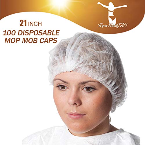 100 Disposable Mop Mob Bouffant Caps 21inch Clipped Hair Head Cover Net for Salon or Spray Tan