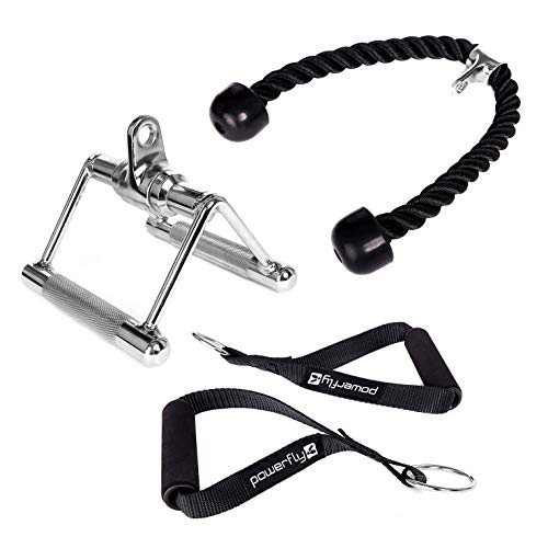 Cable Machine Attachments for Gym - Lat Pulldown Attachment Set with Tricep Pull Down Rope, Exercise Handles and V Row Double D Handle - Weight Lifting Workout Accessories