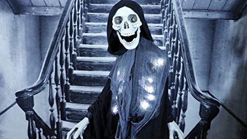 Haunted Hill Farm HHRPR-3FLS Life-Size Animated Grim Reaper Prop w/Flashing Eyes and Ribs Indoor/Outdoor Halloween Decoration, Color 4