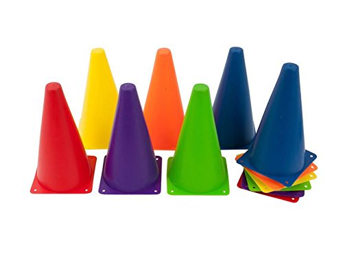 Training Cones - SET OF 12 MULTICOLORED 9 INCH HIGHLY DURABLE VINYL CONES, by Playscene0153;