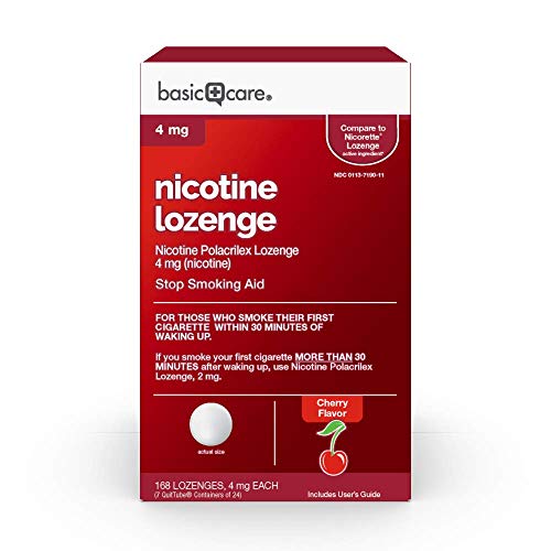 Amazon Basic Care Basic Care Nicotine Polacrilex Lozenge 4 mg (nicotine), Cherry Flavor, Stop Smoking Aid, 168 Count, Sand