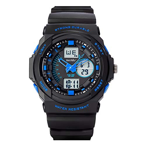 BesWLZ Kids Sports Watches Multi Function Waterproof Quartz Watch Wrist Dress Watch with LED Digital Alarm Stopwatch (Middle, Blue)