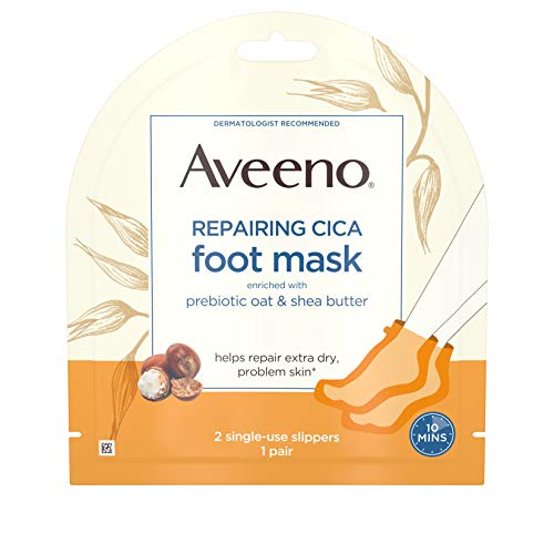 Aveeno Repairing CICA Foot Mask with Prebiotic Oat and Shea Butter, Moisturizing Foot Mask for Extra Dry Skin, 1 Pair of Single-Use Slippers (Pack of 5)