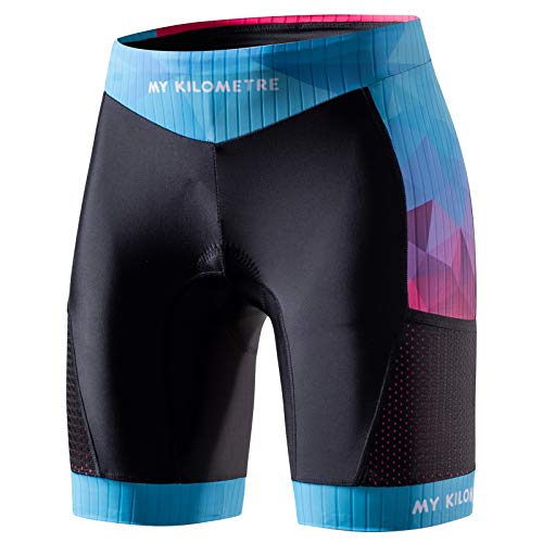 MY KILOMETRE Womens Triathlon Shorts 8” Inseam Tri Shorts with Side Pockets Adjustable Drawstring