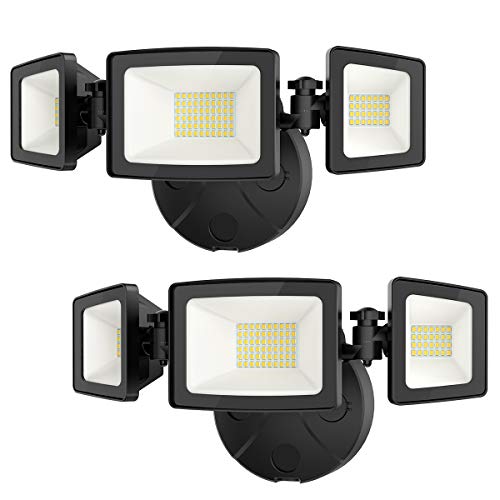 Onforu 2 Pack 50W LED Security Light, 5000LM Super Bright Outdoor Flood Light Fixture with 3 Adjustable Heads, IP65 Waterproof, 5000K White Wall Mount Security Light for Eave, Exterior Garden, Porch