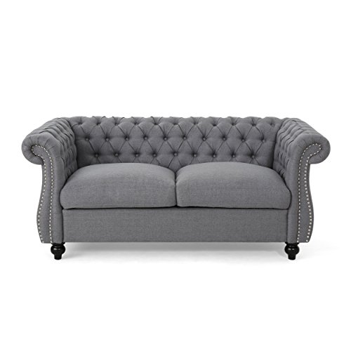 Christopher Knight Home Kyle Traditional Chesterfield Loveseat Sofa, Gray and Dark Brown, 61.75 x 33.75 x 27.75
