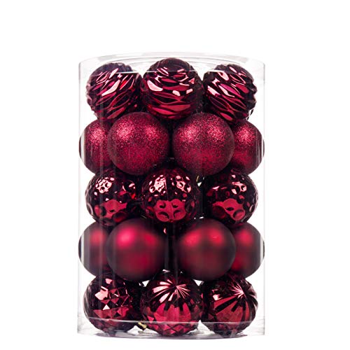 SY CRAFT 34Ct Christmas Ball Ornaments for Xmas Tree Shatterproof Christmas Decorations Hanging Ball Small for Holiday Party Decoration,Tree Ornaments 2.36”(60mm Wine Red)