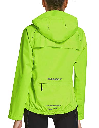 BALEAF Women's Cycling Jackets Hooded Waterproof Windproof Packable Running Biking Raincoat Windbreaker Lightweight Fluorescent Yellow Size L