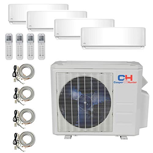 COOPER AND HUNTER 4 Zone Mini Split - 9000 + 9000 + 12000 + 18000 - Ductless Air Conditioner - Pre-Charged Quad Zone Mini Split - Four 25' Linesets - Premium Quality - USA Parts & Support