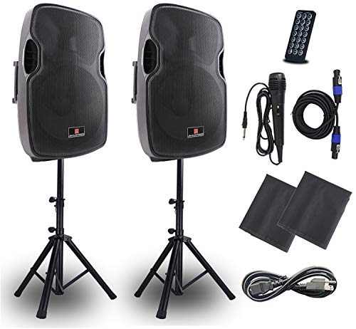 PA Speaker combo Portable DJ Speakers with Bluetooth USB SD Card and Line-In Microphone Connections PA Speakers System (Dual 15 Inch)