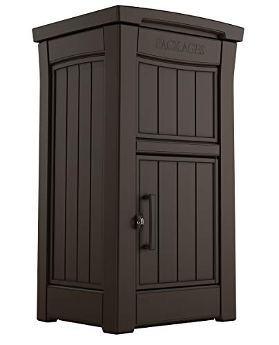 KETER Delivery Box for Porch with Lockable Secure Storage Compartment to Keep Packages Safe, One Size, Brown
