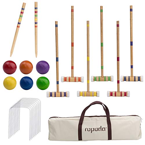 ROPODA Six-Player Croquet Set with Wooden Mallets, Colored Balls, Sturdy Carrying Bag for Adults &Kids, Perfect for Lawn,Backyard,Park and More.