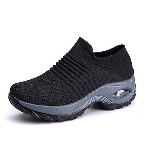 DUOYANGJIASHA Womens Comfortable Walking Shoes Breathable Mesh Slip On Air Cushion Tennis Sock Sneakers Shoe Casual Running Shoes Wedge Platform Loafers