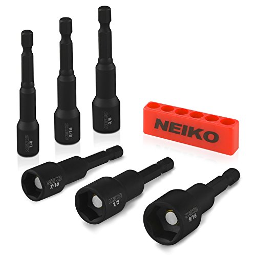 Neiko 10190A Impact Ready Magnetic Nut Driver Bit Set, 6Piece CR-V | SAE