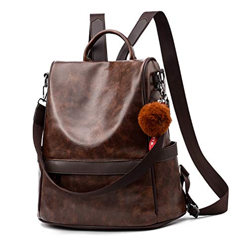 Women Backpack Purse PU Leather Anti-theft Casual Shoulder Bag Fashion Ladies Satchel Bags(Brown)