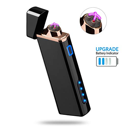 Lighter, Electric Arc Lighter USB Rechargeable Lighter Windproof Flameless Lighter Plasma Lighter with Battery Indicator (Upgraded) for Fire, Cigarette, Candle - Outdoors Indoors (S1700)