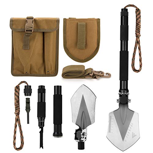 FiveJoy Military Folding Shovel Multitool (C1) - Portable Foldable Survival Tool - Entrenching Backpack Equipment for Hiking Camping Emergency Car - Bushcraft Gear: Shovels and Accessories Tools Kit
