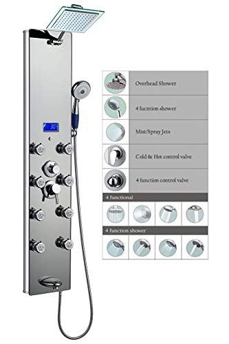 Blue Ocean 52' Aluminum SPA392M Shower Panel Tower with Rainfall Shower Head, 8 Multi-functional Nozzles