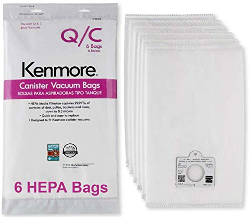 Kenmore HEPA Vacuum Bags C Q - Kenmore and Sears Style Q/C Bags for Canister Vacuum Cleaners. Also Fits Kenmore 5055, 50557, 50558. Part Number 20-53292. Package of 6 Premium HEPA Synthetic Bags.