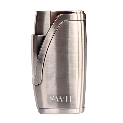 CASE ELEGANCE Monogrammed Brushed Stainless Steel Finish with Double Torch Cigar Lighter