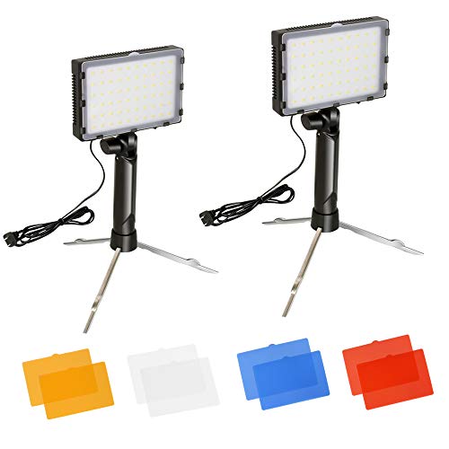 FUDESY Portable Continuous Photography Lighting Kit for Table Top Photo Video Studio Light Lamp, 60 LED Panel Light with Color Filters -2 Sets,FDS60DL2