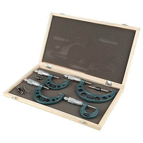 Micrometer Set, 4pcs 0-100mm Metric Outside Micrometers Thickness Gauge Measuring Calipers Precision Machinist Tool Set with Storage Case, 0.0003' Accuracy