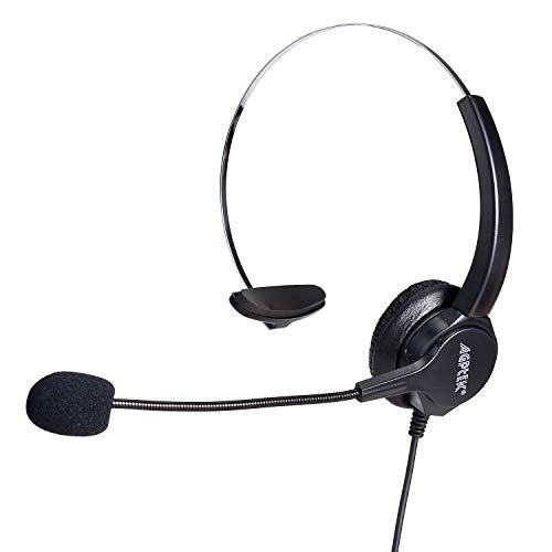 AGPTEK Hands-Free Call Center Noise Cancelling Corded Monaural Headset Headphone for Desk Telephone with 4-Pin RJ9 Crystal Head