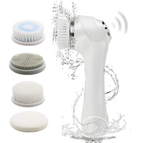 Facial Cleansing Brush, EMS & Ion Technology Dual Functional Pro Face Massage, Waterproof Face Spin Brush with 6 Brush Heads for Deep Cleansing, Gentle Exfoliating, Removing Blackhead