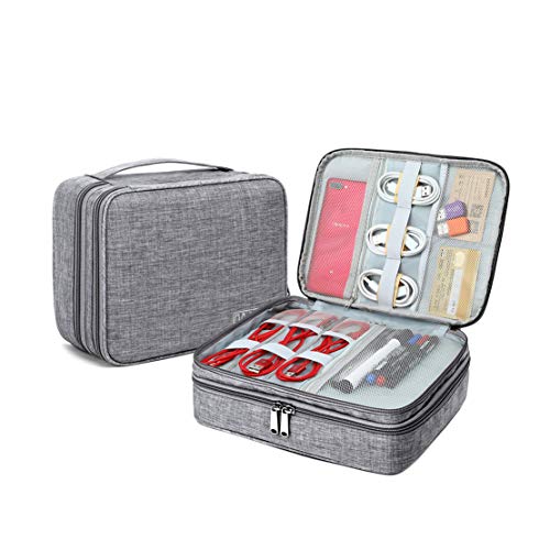 Electronic Organizer Travel Cable Accessories Bag Portable Gadget Storage Cases Waterproof Universal Cord Storage Pouch for Office Home(Double Layer,Gray)