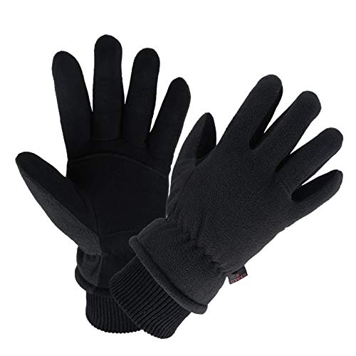 OZERO Winter Gloves Deerskin Leather Thermal Ski Glove Insulated Fleece for Snow Skiing Driving Cycling Hiking Runing Hand Warmer in Cold Weather for Men and Women Large Black