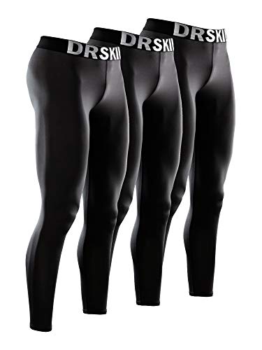 DRSKIN 3 Pack Men’s Compression Pants Dry Sports Baselayer Running Workout Active Tights Leggings Yoga Thermal (Classic B01 3P, M)