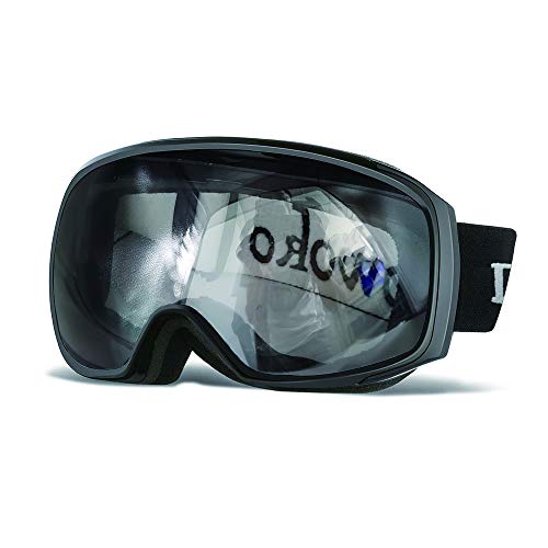 Loowoko Unisex Ski Goggles, OTG Snowboard Goggles with UV400 Protection & Dual Lens Goggles for Skiing, Skating, Winter Outdoor Sport (Black Frame-Clear Lens-82.5%)