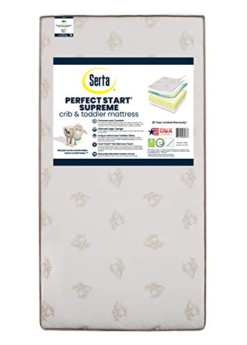 Serta Perfect Start Supreme Fiber Core/Memory Foam Crib and Toddler Mattress | Waterproof | GREENGUARD Gold Certified | Trusted 35 Year Warranty | Made in The USA