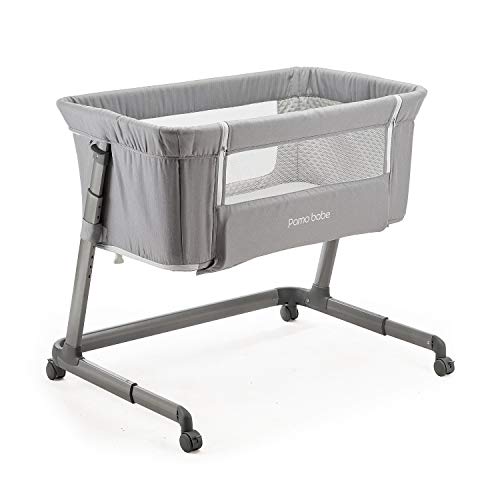 Pamobabe Bedside Sleeper,Baby Bed to Bed,Babies Crib Bed, Easy Folding Portable Crib (Light Grey)