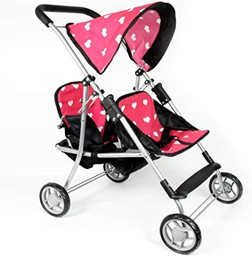 The New York Doll Collection First Doll Twin Stroller - Cutest Heart Design Baby Doll Strollers - Great Toy Gift for Toddlers and Girls