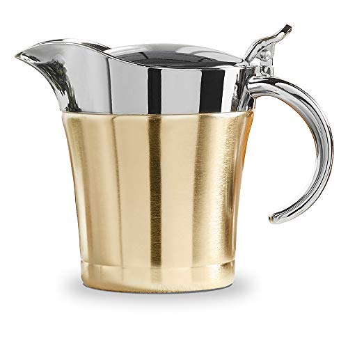 VonShef Brushed Gold Gravy Boat, Double Insulated Jug with Hinged Lid Ideal for Gravy or Cream at Thanksgiving, Stainless Steel, 16oz