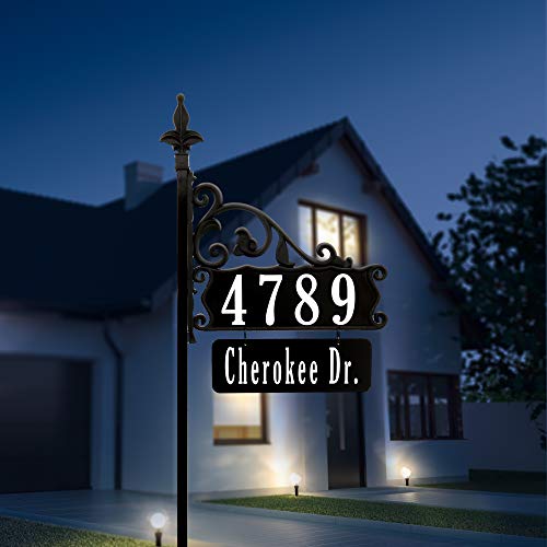 Address America Boardwalk Personalized Custom Double-Sided Reflective Home Address Sign for Yard with Name Rider Plaque for 911 Number Visibility - 47' Post