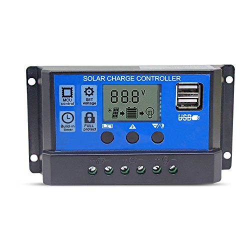 20A Solar Charge Controller Solar Panel Battery Intelligent Regulator with Dual USB Port 12V/24V PWM Auto Paremeter Adjustable LCD Display