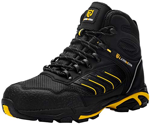 LARNMERN Steel Toe Work Boots Indestructible Comfortable Men Oil- Slip Resistant Safety Outdoor Anti-Static Puncture Proof Boot(11 Men, Black Suede)