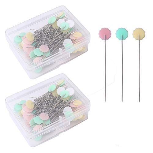 Color Scissor 200 Pieces Flat Head Straight Pins, Flower Head Sewing Pins Quilting Pins for Sewing DIY Projects Dressmaker Jewelry Decoration, Assorted Colors