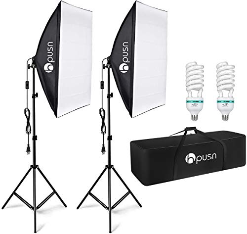HPUSN Softbox Lighting Kit Professional Studio Photography Equipment Continuous Lighting with 85W 5400K E27 Socket and 2 Reflectors 50 x 70 cm and 2 Bulbs for Portrait Product Fashion Photography
