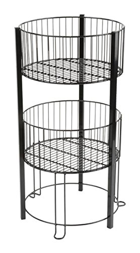 2-Tier Wire Dump Bin for Floor Displays, 16-inch Round Retail Storage Baskets, Black